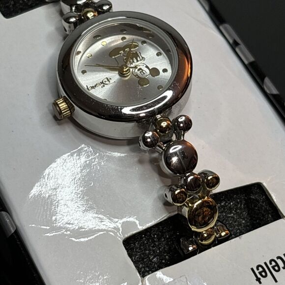 Disney Iconic Bracelet Watch Silver Gold Mickey Mouse Berger Co Metal Box READ - Picture 3 of 10